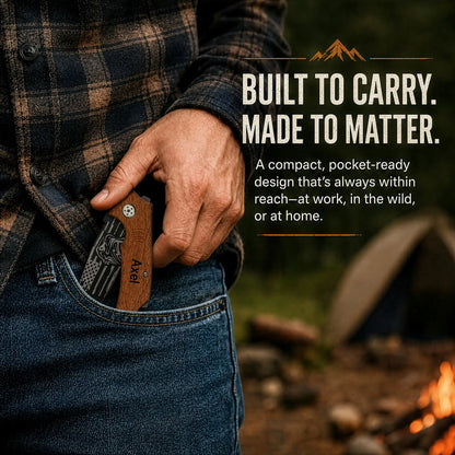 Personalized Pocket Knife For Men - Patriotic Wooden Handle