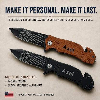 Personalized Pocket Knife For Men - Patriotic Wooden Handle