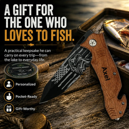 Personalized Pocket Knife For Men - Patriotic Wooden Handle