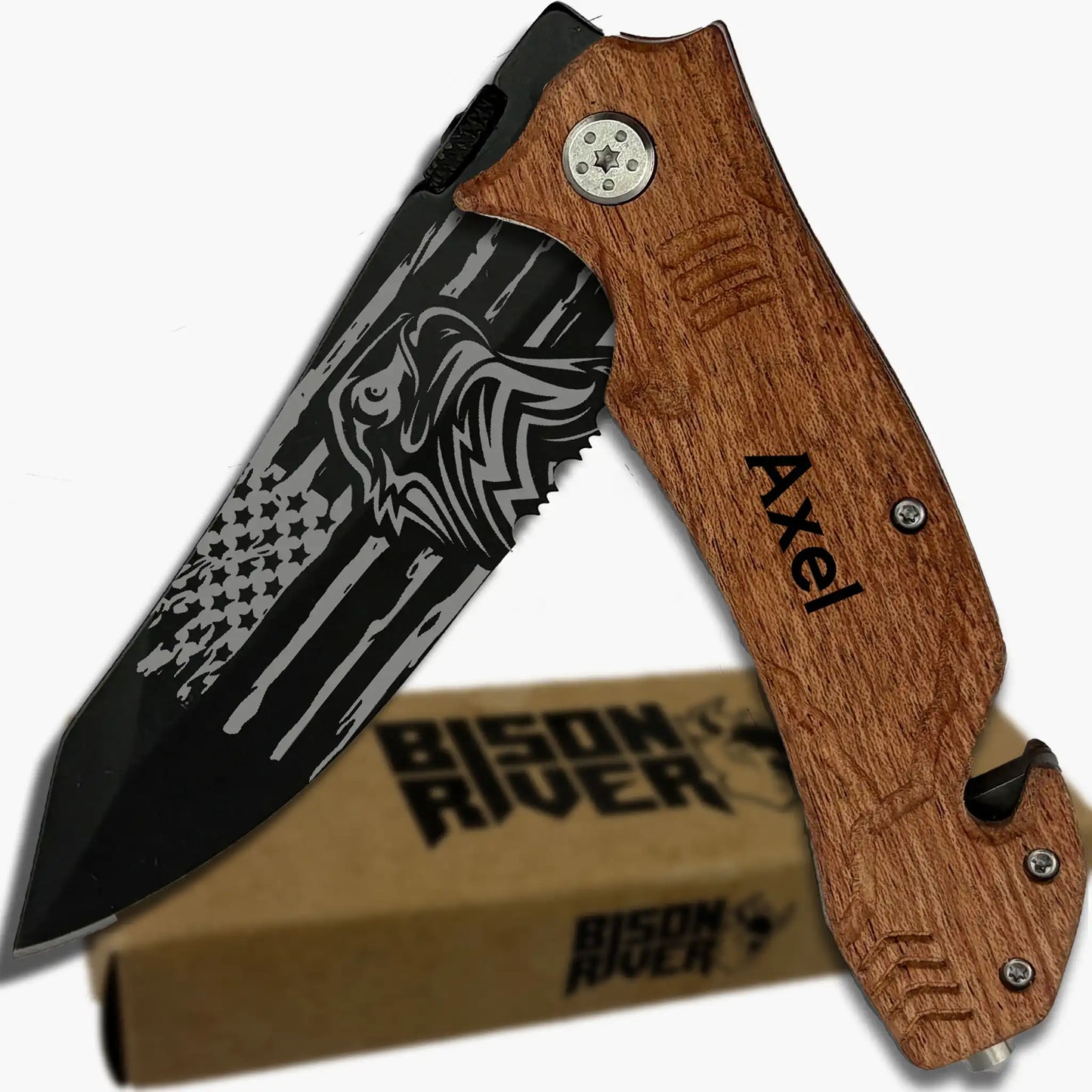 Personalized Pocket Knife For Men - Patriotic Wooden Handle