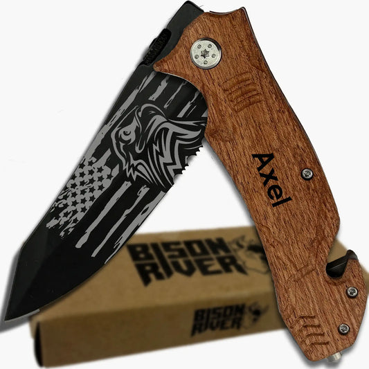Personalized Pocket Knife For Men - Patriotic Wooden Handle