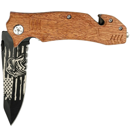 Personalized Pocket Knife For Men - Patriotic Wooden Handle