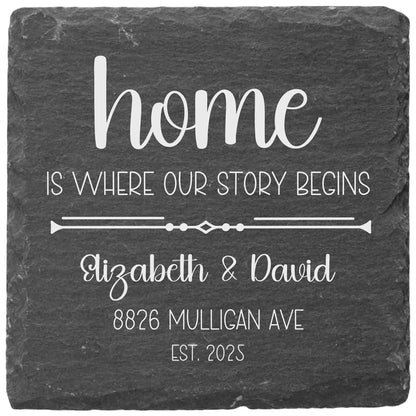 Square Slate Personalized Coasters (Home Design)