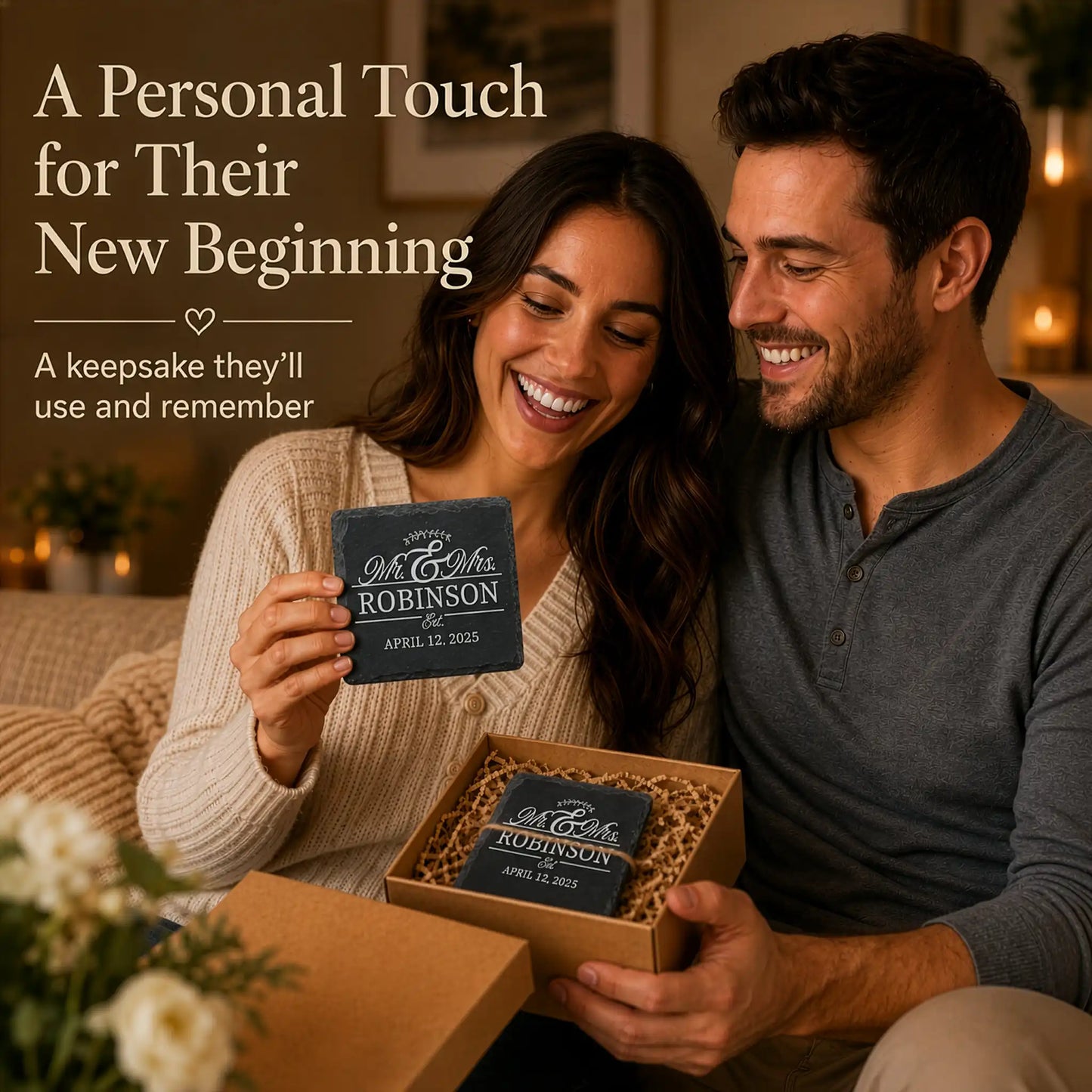 Square Slate Personalized Coasters (Mr & Mrs)