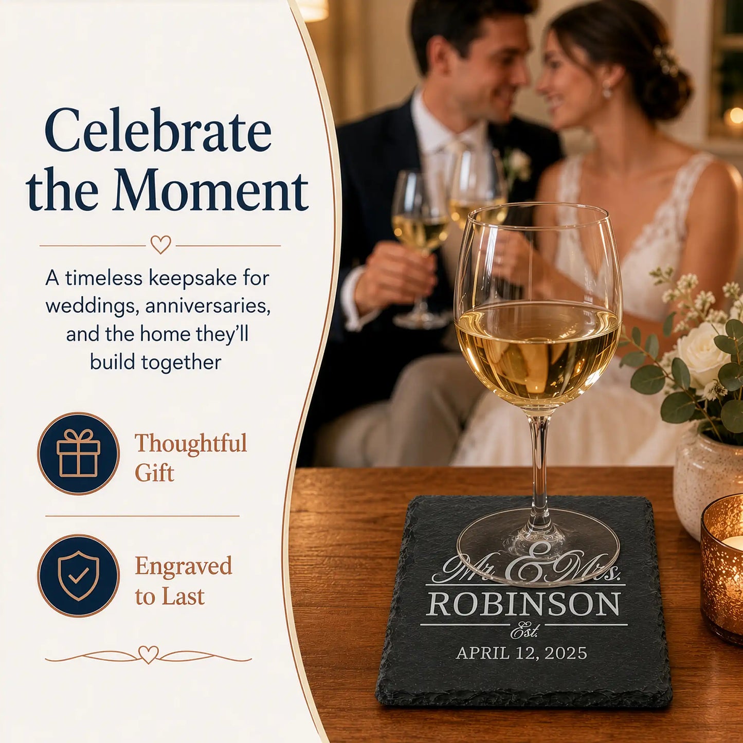 Square Slate Personalized Coasters (Mr & Mrs)