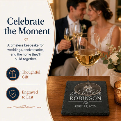 Square Slate Personalized Coasters (Mr & Mrs)