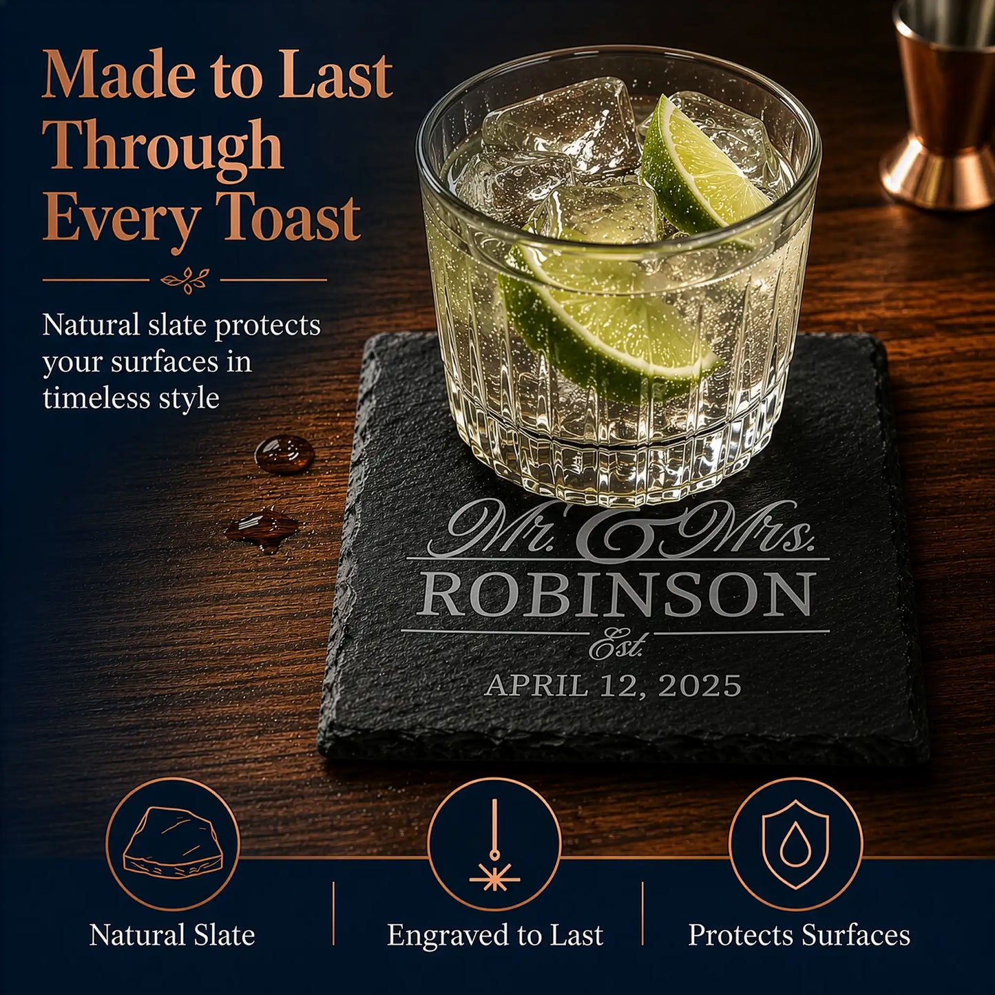 Square Slate Personalized Coasters (Mr & Mrs)