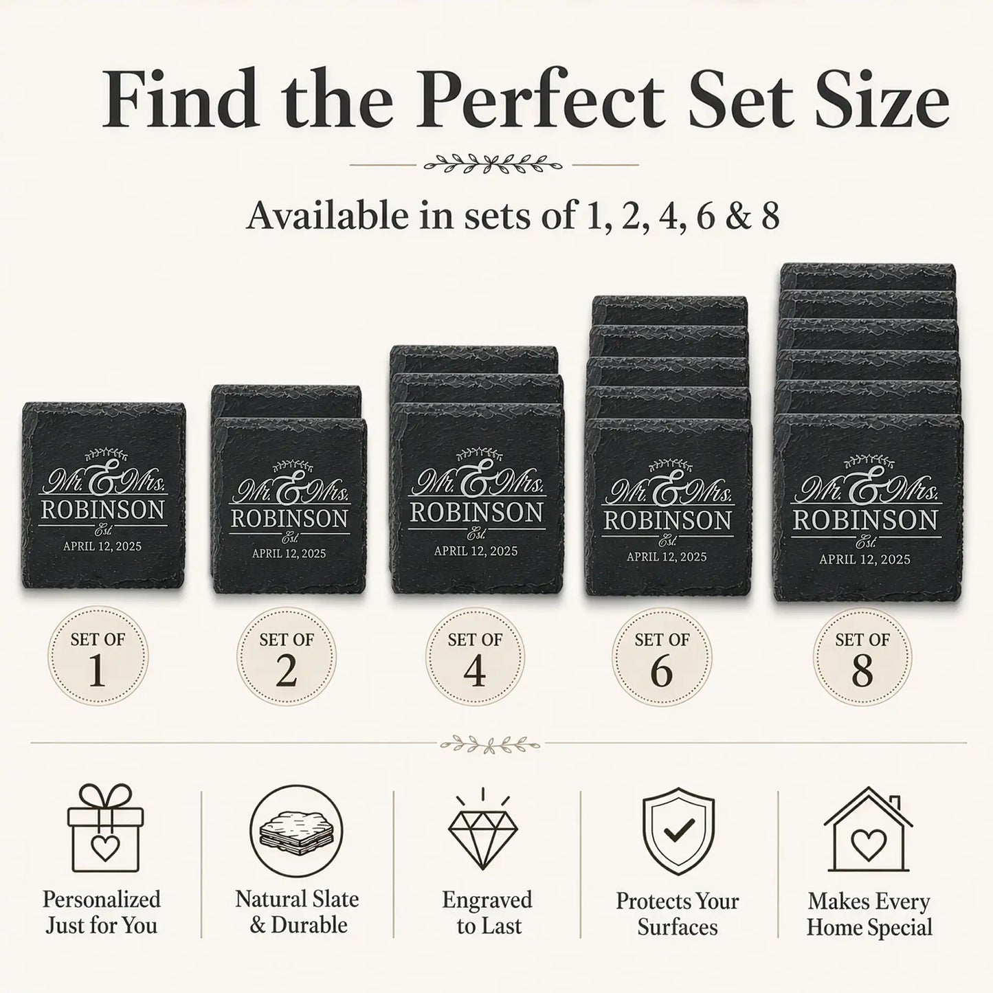 Square Slate Personalized Coasters (Mr & Mrs)