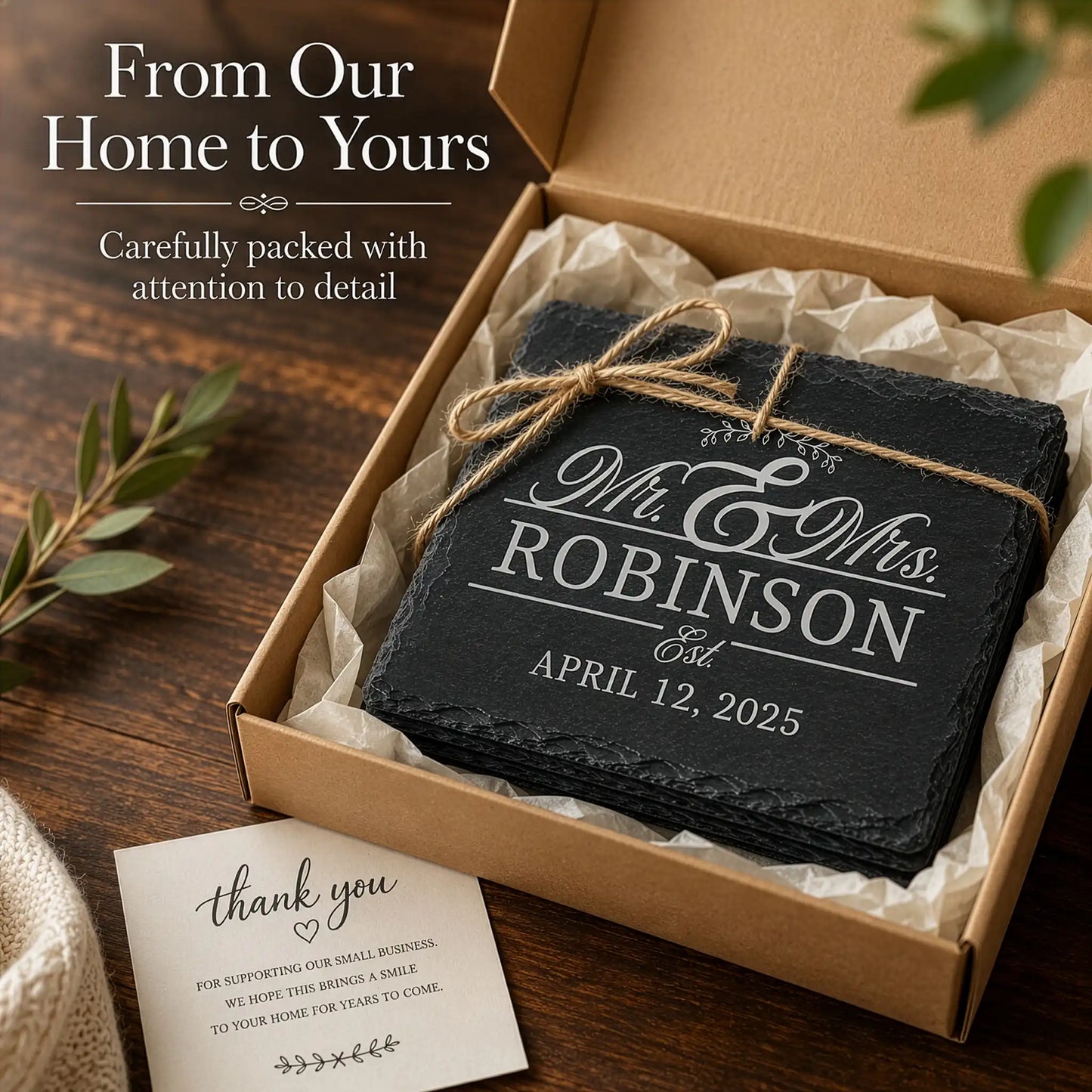 Square Slate Personalized Coasters (Mr & Mrs)