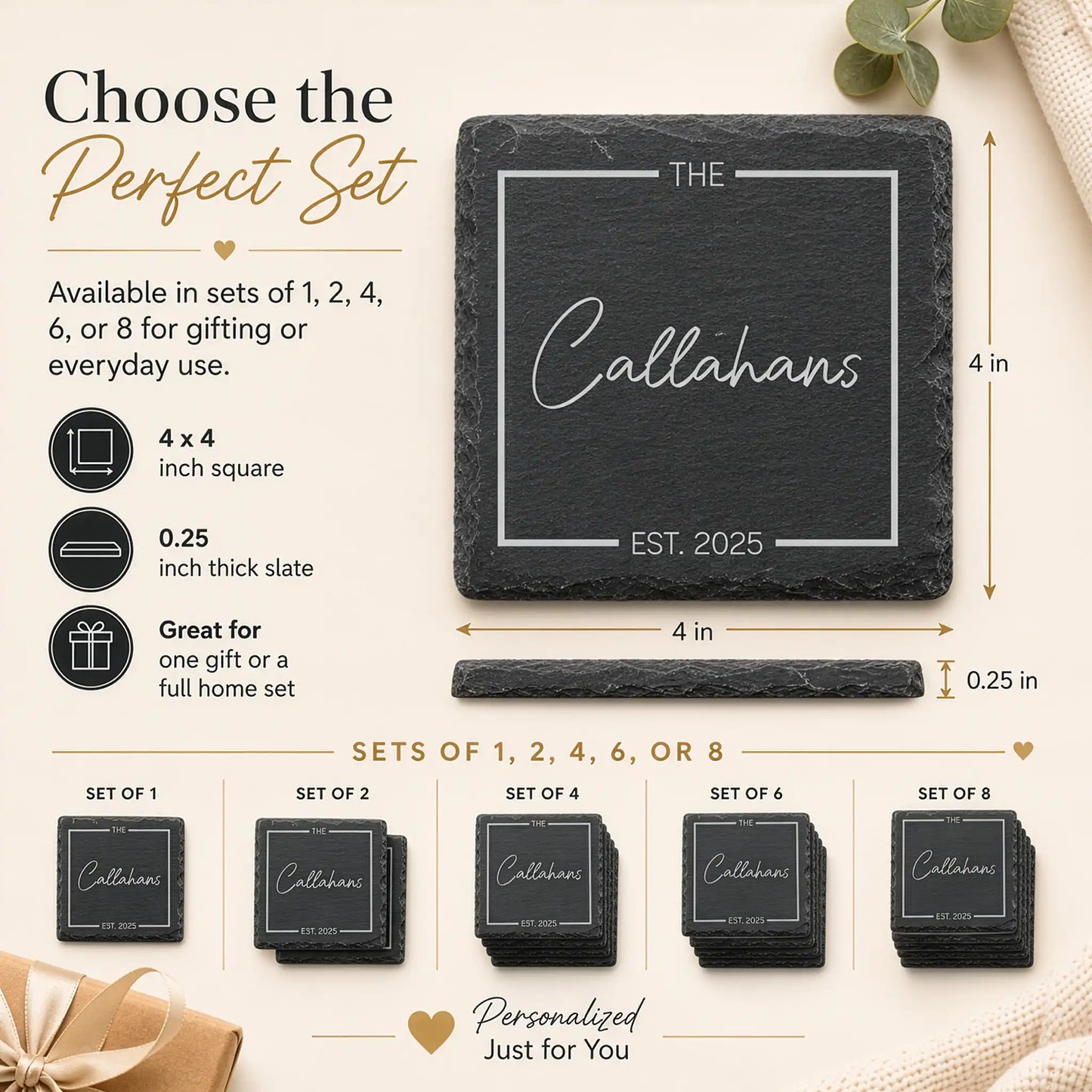 Personalized Family Name Slate Coasters