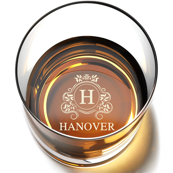 Personalized Whiskey Glass With Monogram Crest