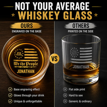 comparison image of USA 250 personalized whiskey glass