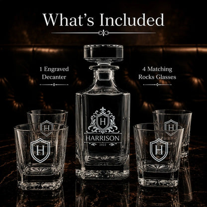 Premium crystal whiskey decanter set featuring elegant stopper, clear glass, and heavy weighted base