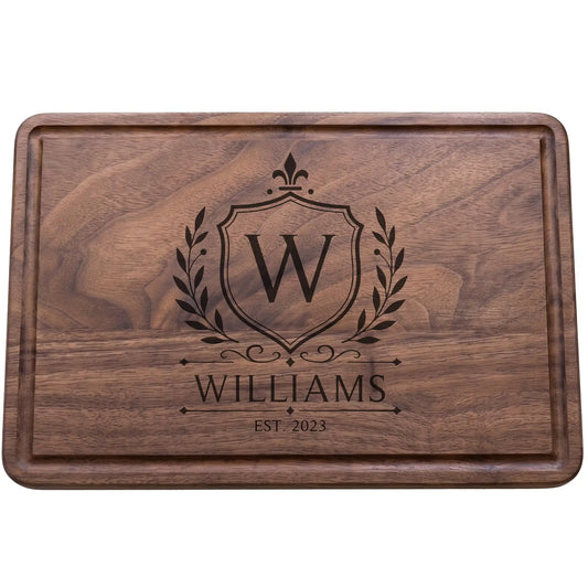 Personalized Walnut Cutting Board - Laurel Crest & Name