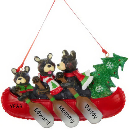 Bear Canoe Family of 3 Christmas Ornament