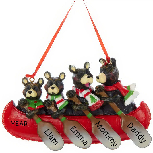 Bear Canoe Family of 4 Christmas Ornament