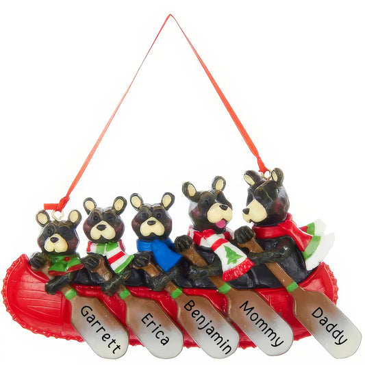 Bear Canoe Family of 5 Christmas Ornament