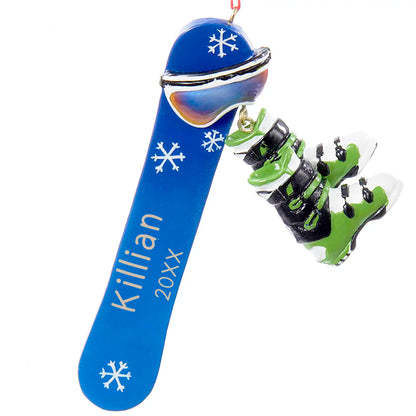 Blue Snowboard & Boots Personalized Ornament