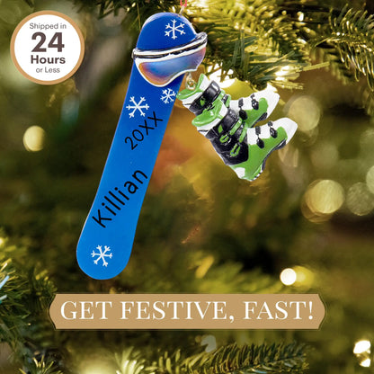 Snowboard Personalized Ornament with Boots