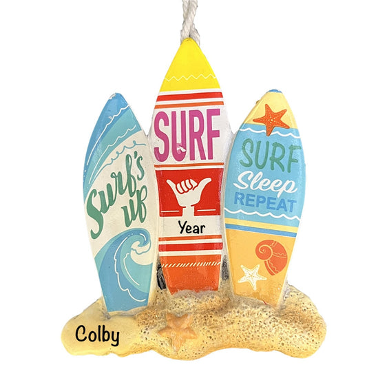 D3981 Surfing Beach Personalized Christmas Ornament Gift