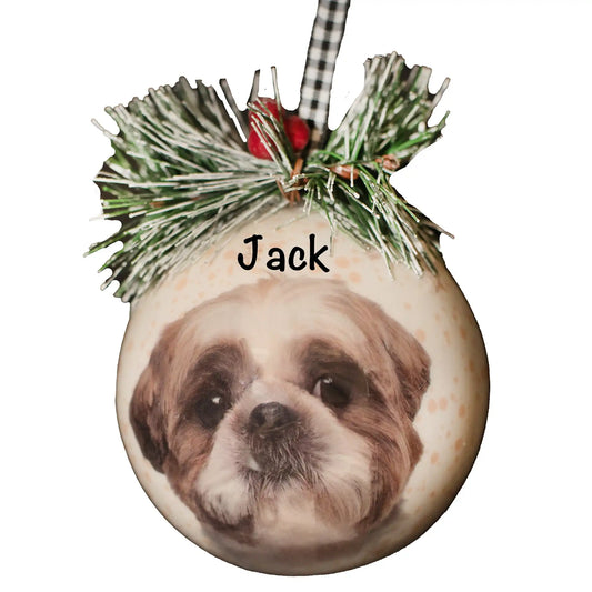 Shih Tzu Christmas Ornament - Tan & White