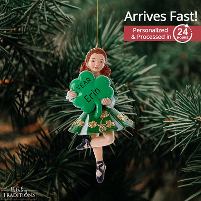 Irish Dancing Christmas Ornament - Holding Shamrock