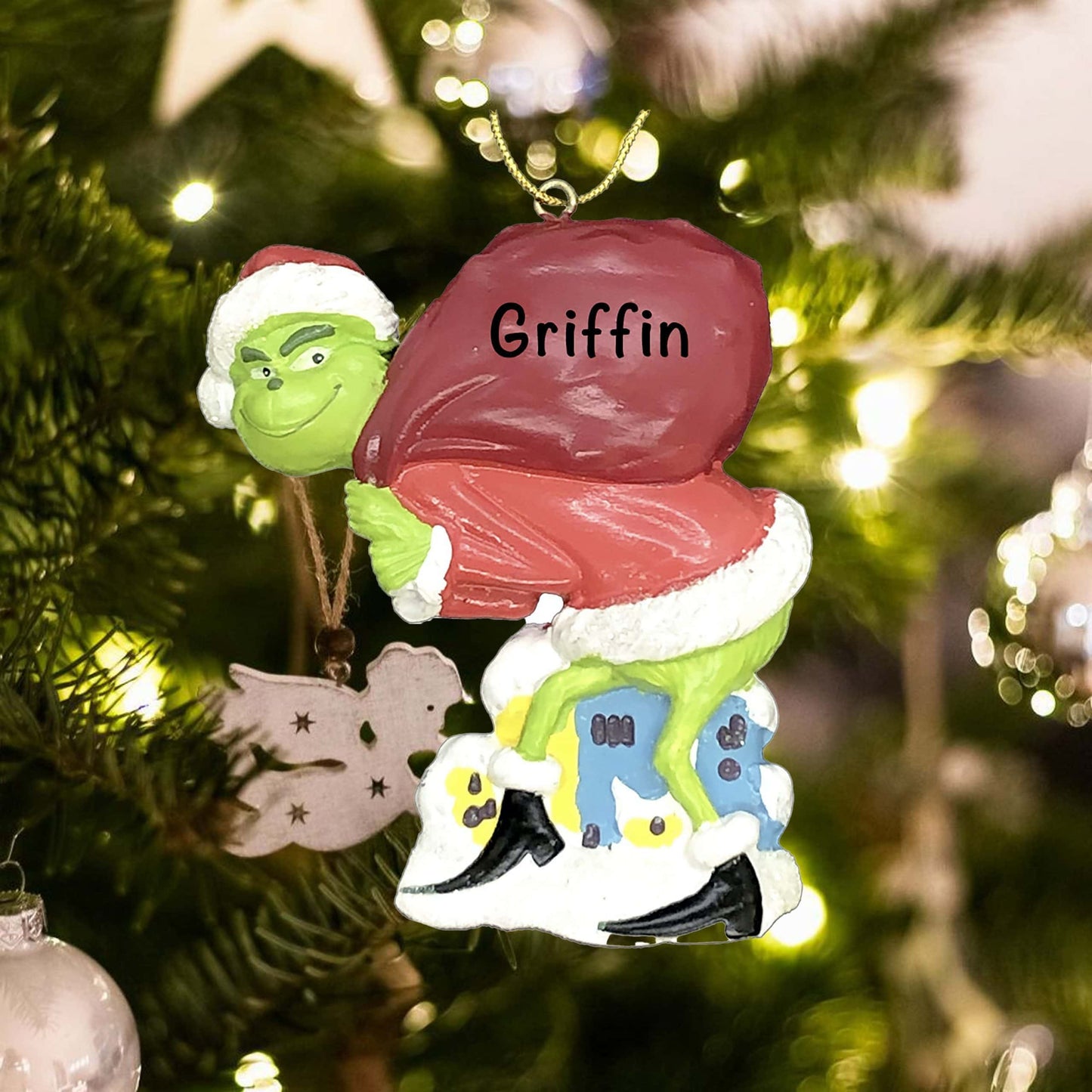 GRH2182 Personalized Grinch Santa with Sack Christmas Ornament