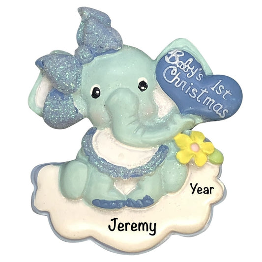 H5147B Baby's 1st Christmas Elephant Boy Personalized Christmas Ornament