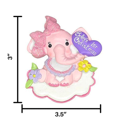 H5147G Baby Elephant Girl Personalized Christmas Ornament