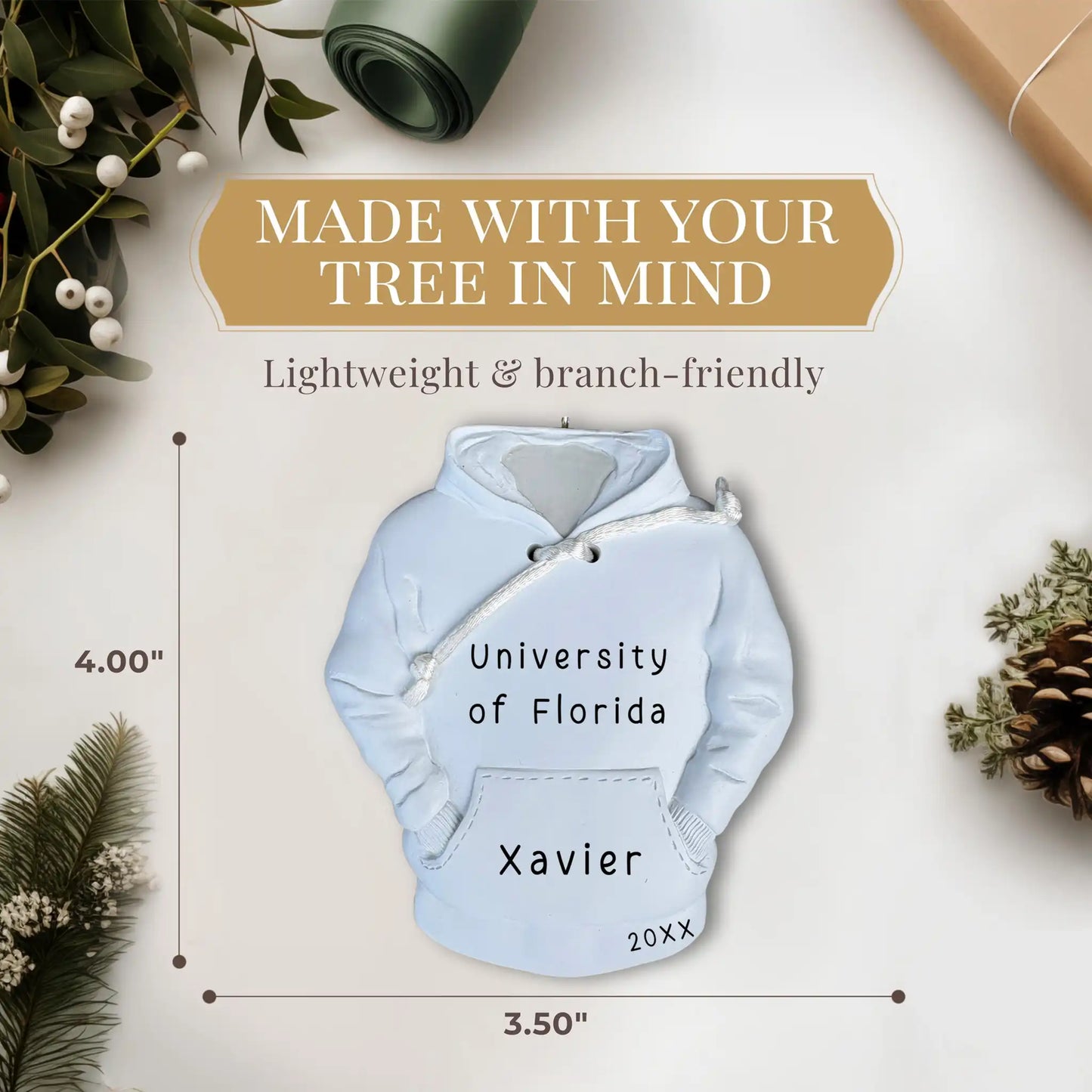 College Hoodie Personalized Ornament