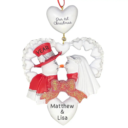 Snowman Wedding Christmas Ornament - Red