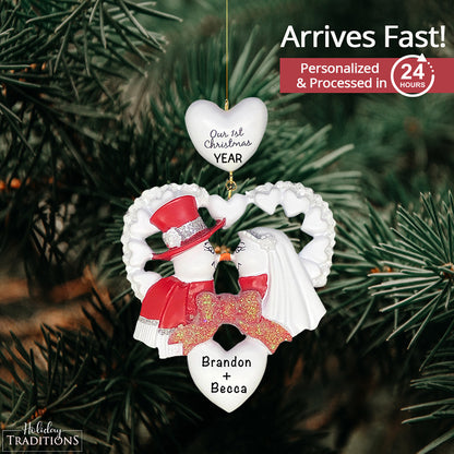 Snowman Wedding Christmas Ornament - Red