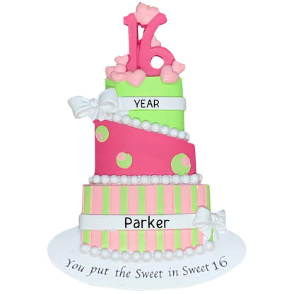 Sweet 16th Birthday Cake Christmas Ornament