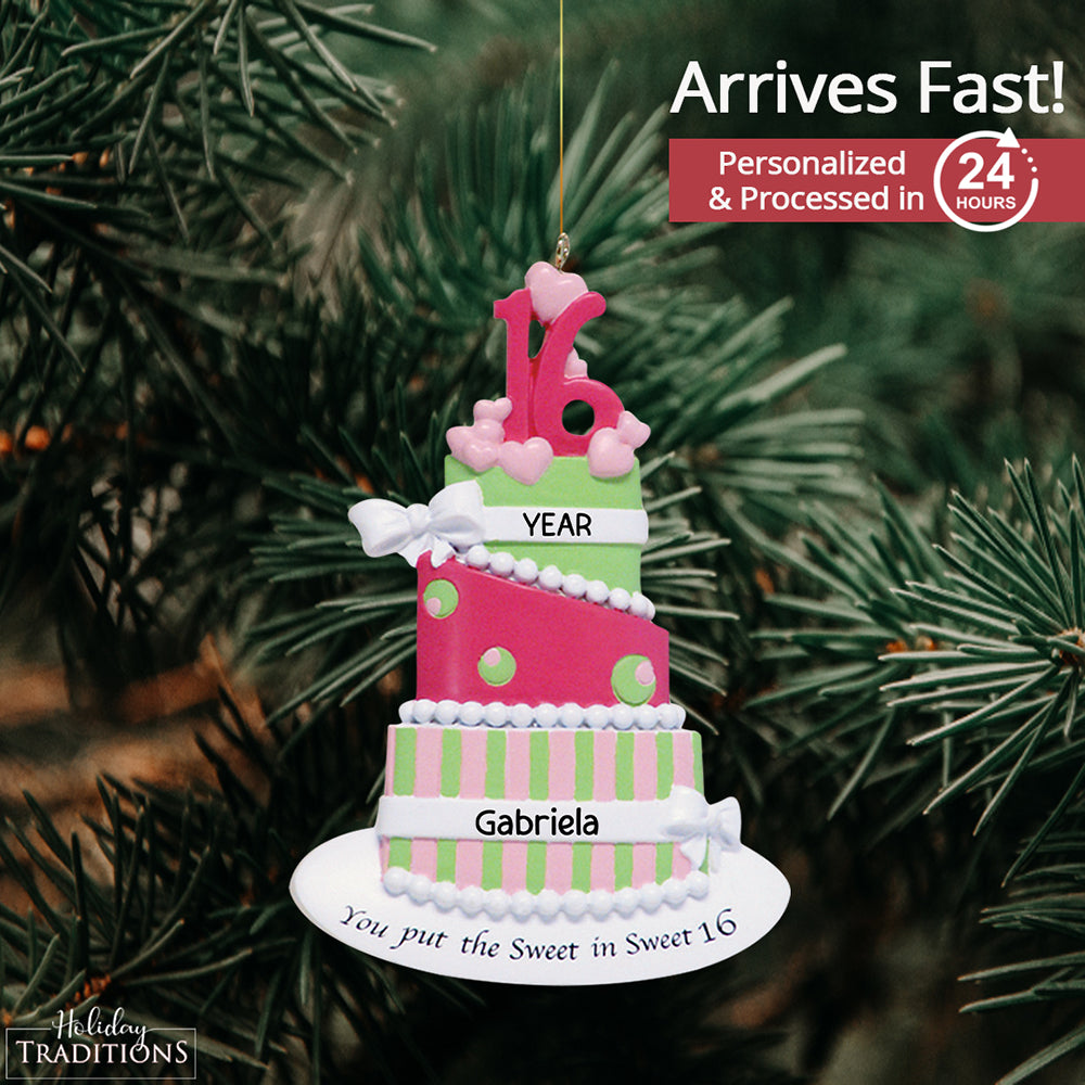 Sweet 16th Birthday Cake Christmas Ornament