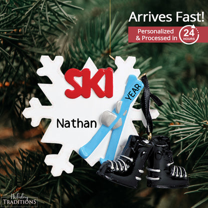 Ski Snowflake Christmas Ornament