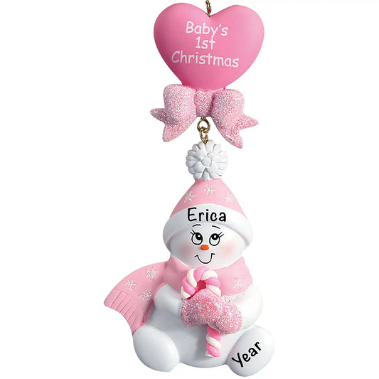 Pink Baby's 1st Christmas Candycane Snowbaby Christmas Ornament