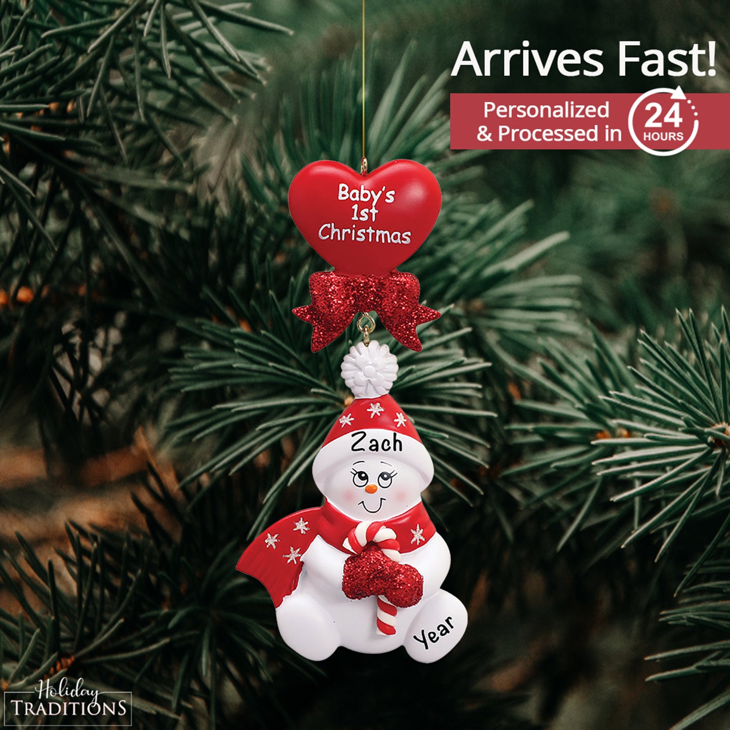 Red Baby's 1st Christmas Candycane Snowbaby Christmas Ornament