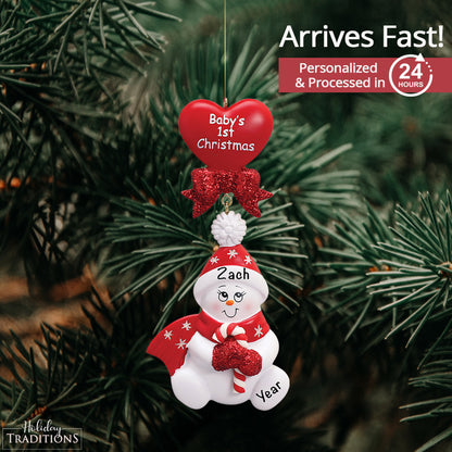 Red Baby's 1st Christmas Candycane Snowbaby Christmas Ornament