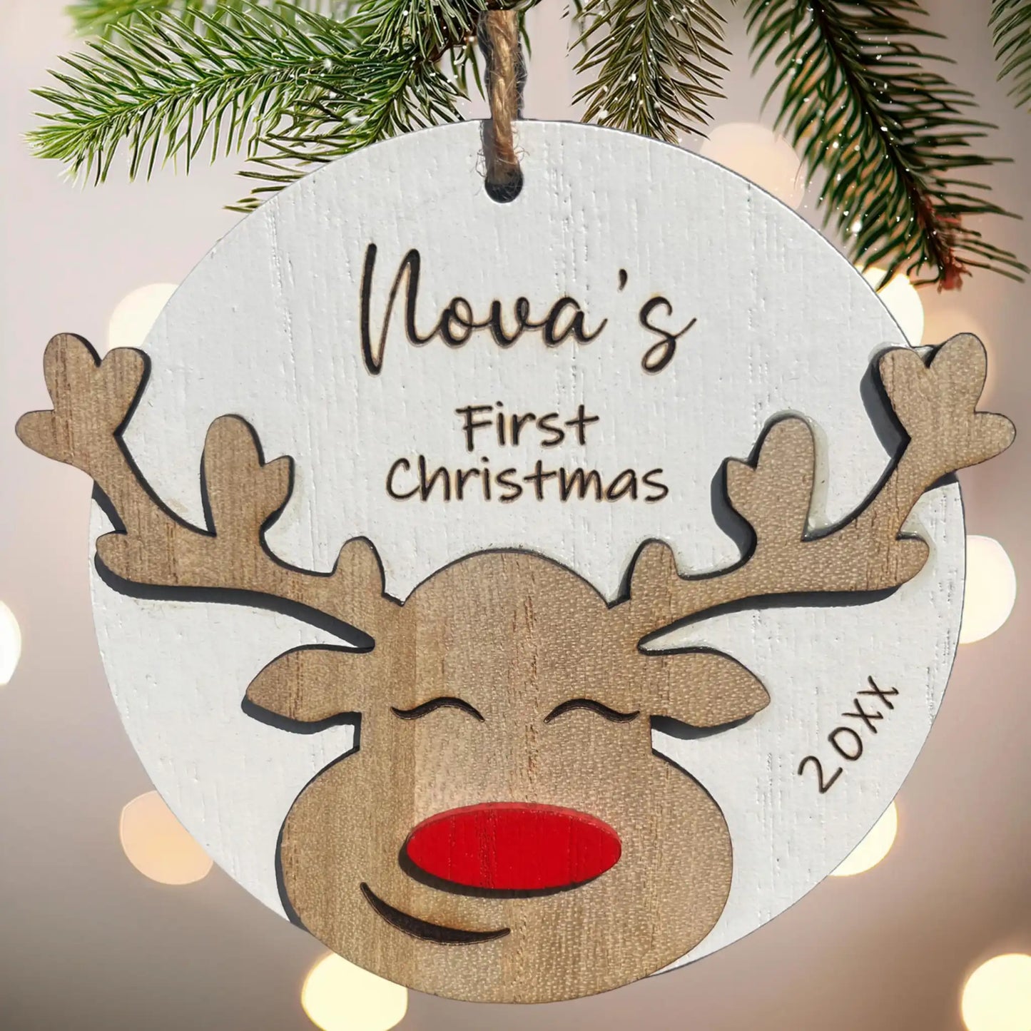 Adorno personalizado de reno rosa roja de Rodolfo