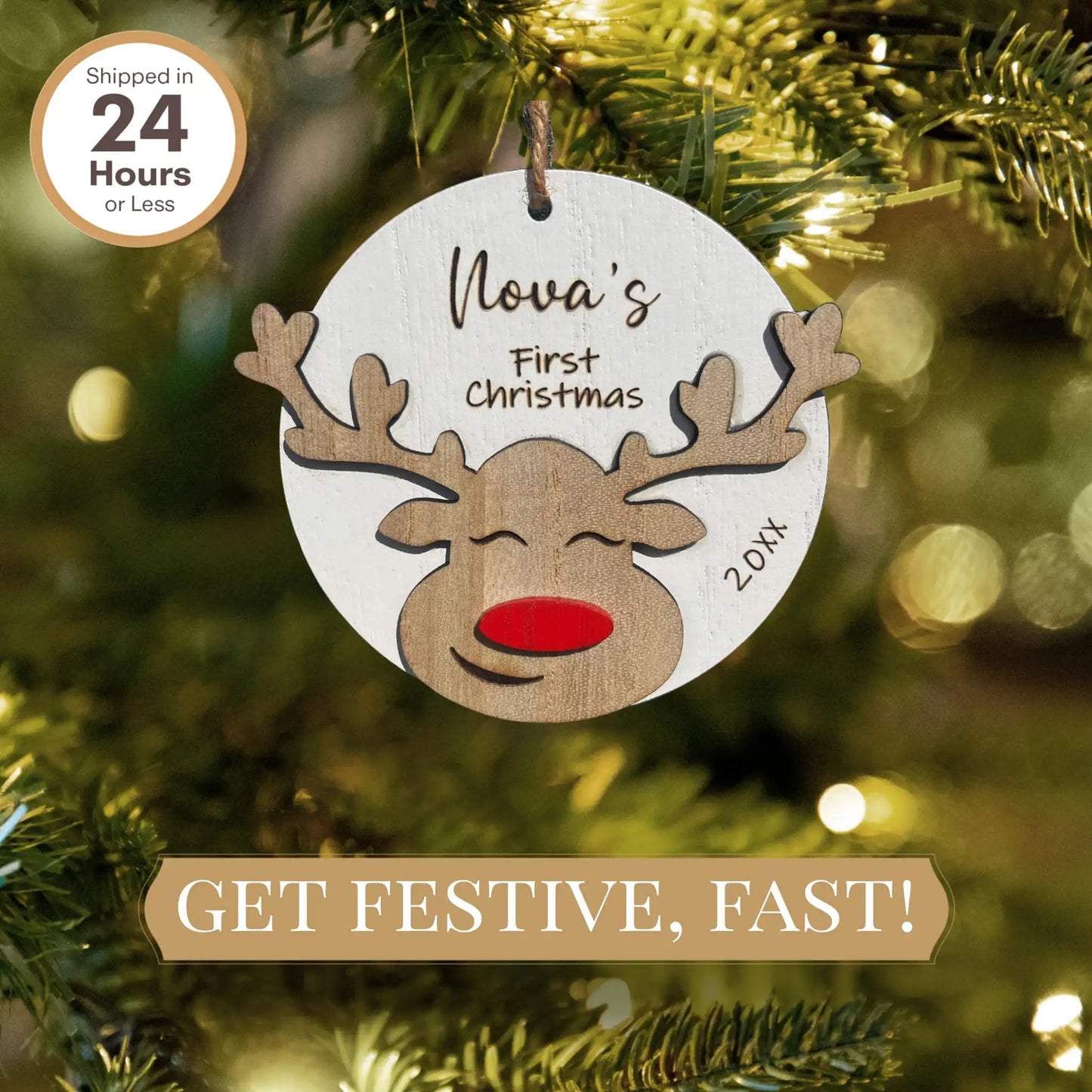 Adorno personalizado de reno rosa roja de Rodolfo