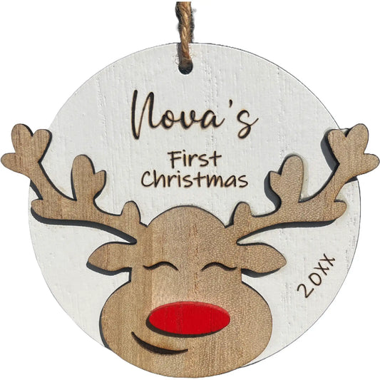 Rudolph Red Rose Reindeer Personalized Rustic Ornament