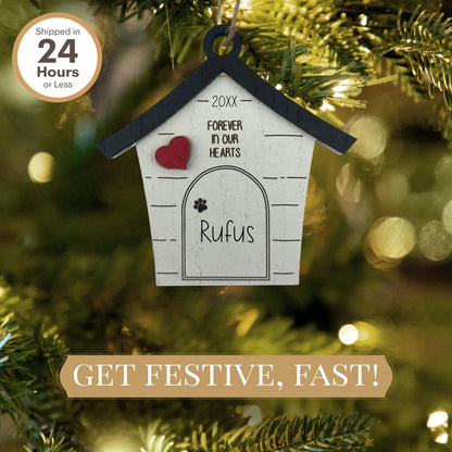 Dog House Rustic Personalized Ornament - Memorial