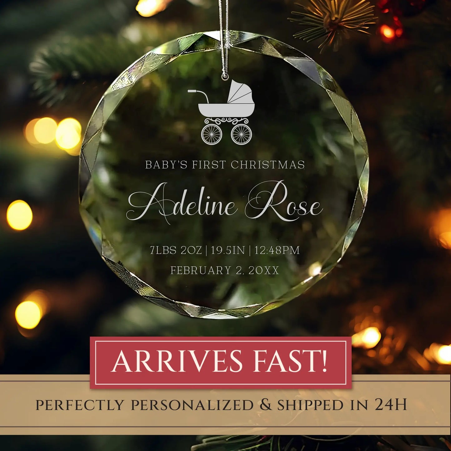 Baby's First Personalized Christmas Ornament - Baby Carriage