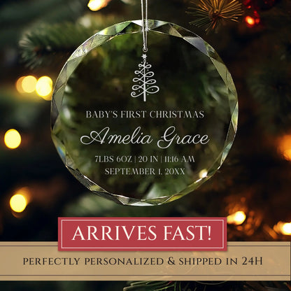 Baby's First Christmas Personalized Ornament - Tree & Birth Stats