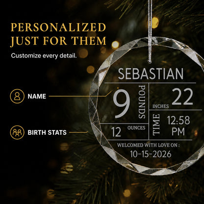 Personalization options for baby's first Christmas ornament - custom name and birth stats engraved just for them