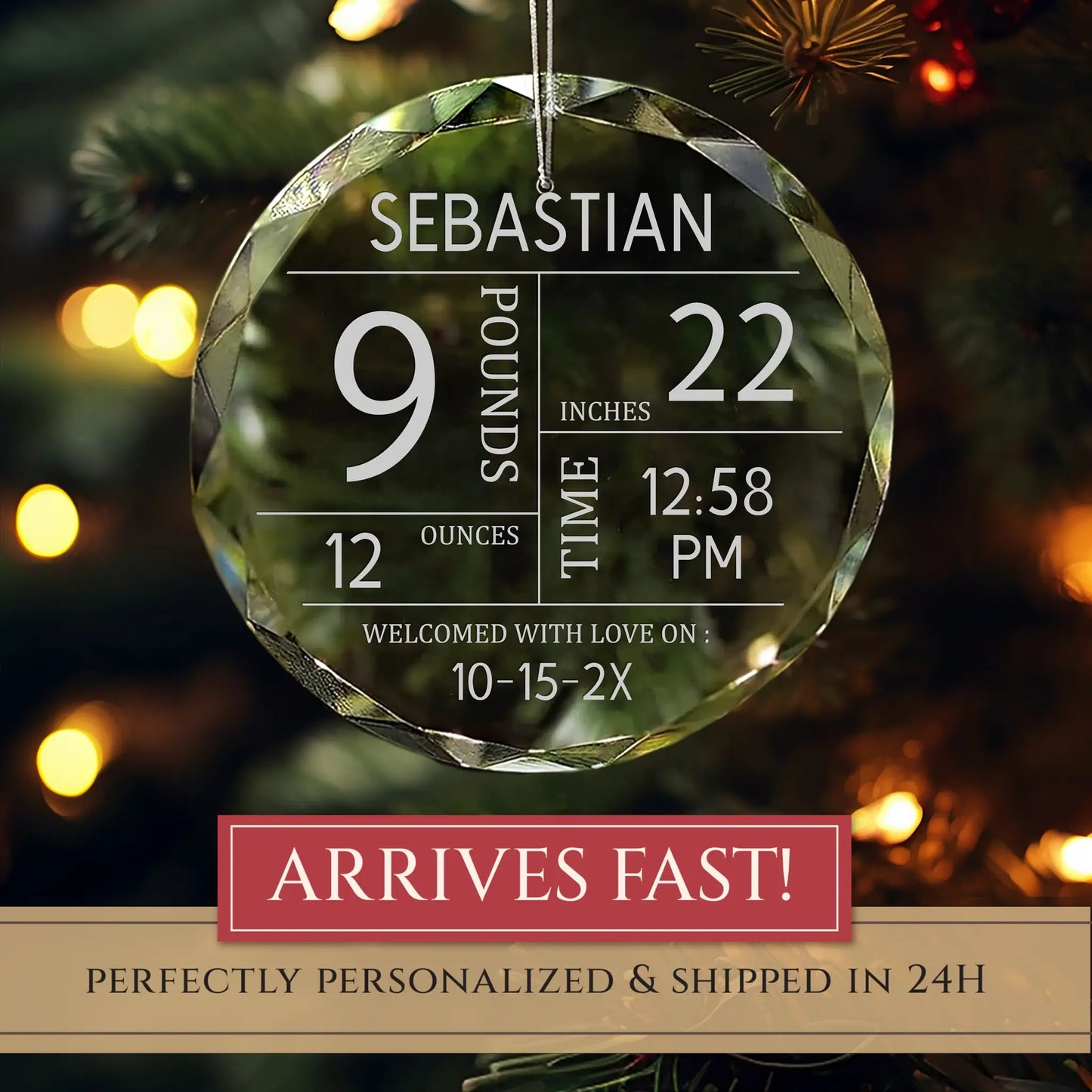 Baby's First Personalized Christmas Ornament - Birth Stats