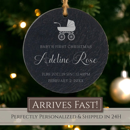 Baby's First Christmas Personalized Ornament - Baby Carriage
