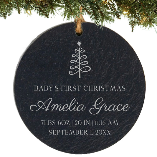 Baby's First Personalized Christmas Ornament - Tree & Birth Stats