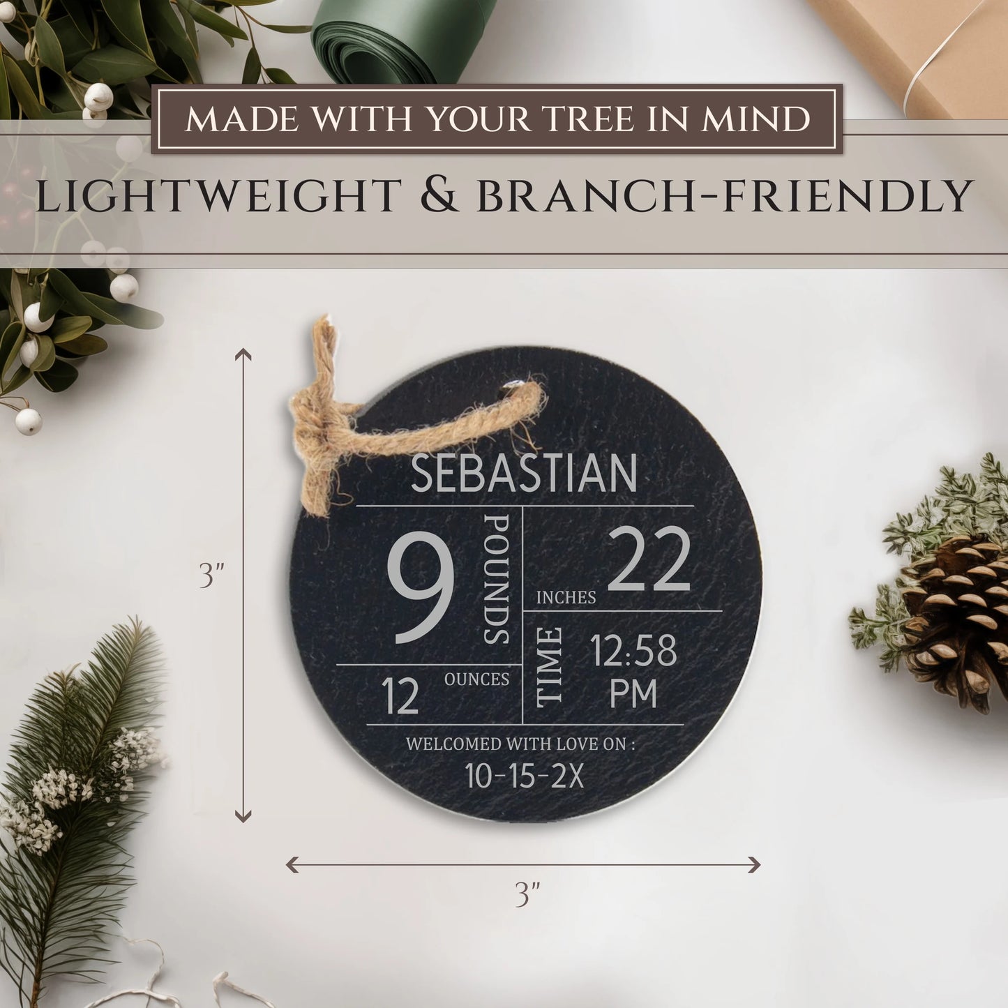 Baby's First Personalized Christmas Ornament - Birth Stats