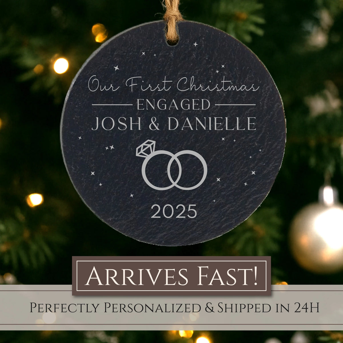 Slate Name Rings Personalized First Christmas Engaged Rings Slate Ornament – MyOrnament.com